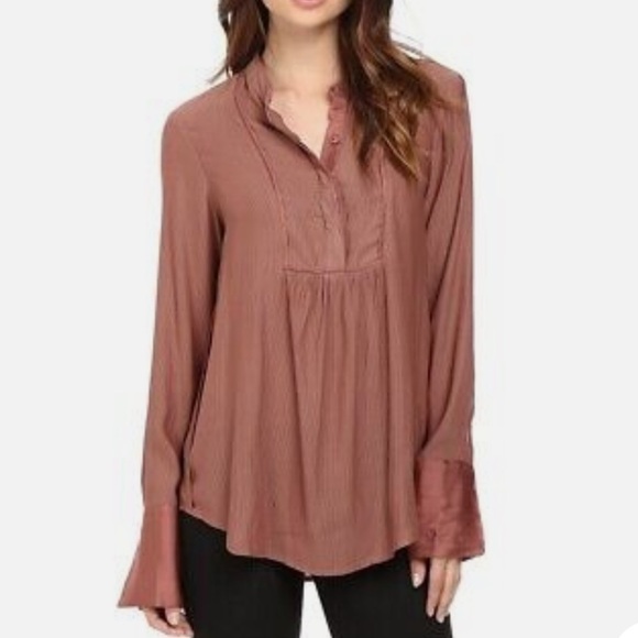 Free People Pebble Crepe Bird Stripe Pullover Size M - Picture 1 of 5